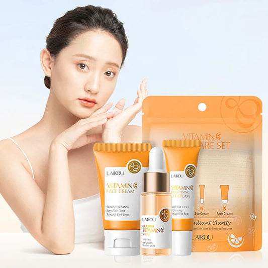 🧡 Kit Skincare LAIKOU 24K Gold + Vitamina C – Hidratação, Luminosidade e Rejuvenescimento (3 Peças)