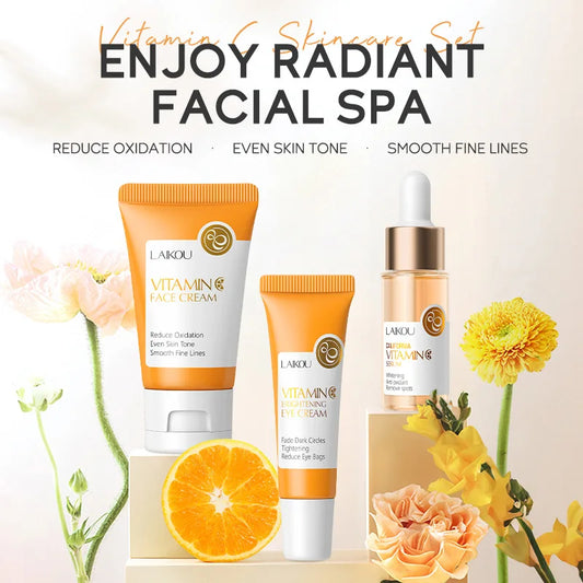 🧡 Kit Skincare LAIKOU 24K Gold + Vitamina C – Hidratação, Luminosidade e Rejuvenescimento (3 Peças)