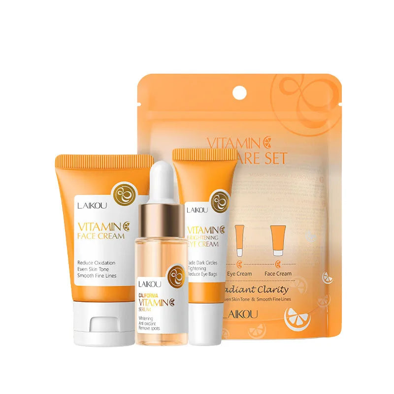 🧡 Kit Skincare LAIKOU 24K Gold + Vitamina C – Hidratação, Luminosidade e Rejuvenescimento (3 Peças)